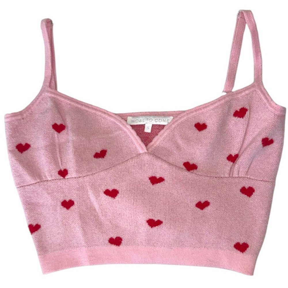 More to Come Knit Crop Top V-Neck Spaghetti Strap Crop Tank Top Small Pink Red
